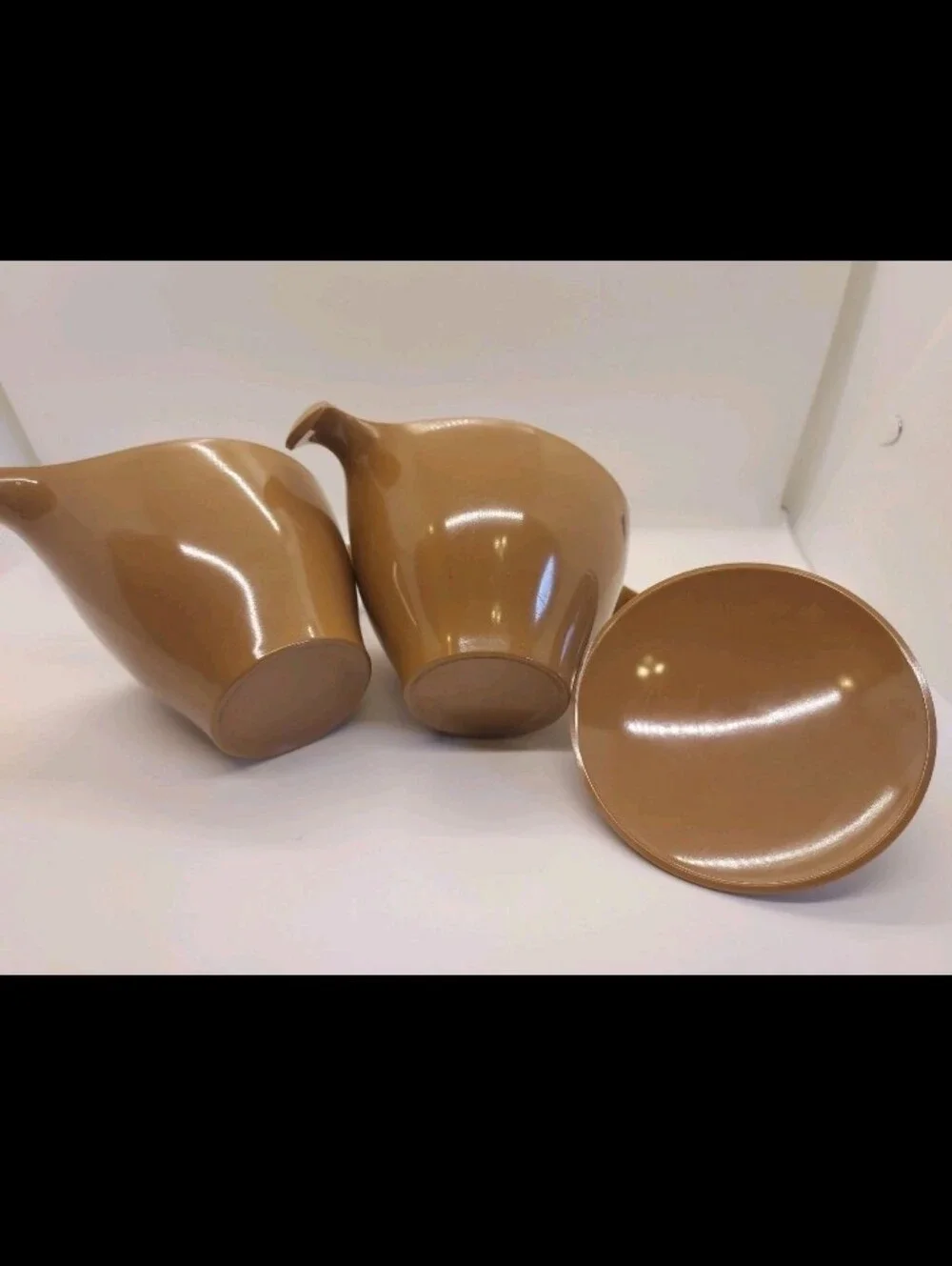 MCM Vintage Lenotex Lenox Melmac Melamine Sugar & Creamer Set Mocca Brown Nice!